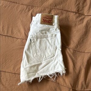 Levi's White Frayed Denim Cutoff Shorts